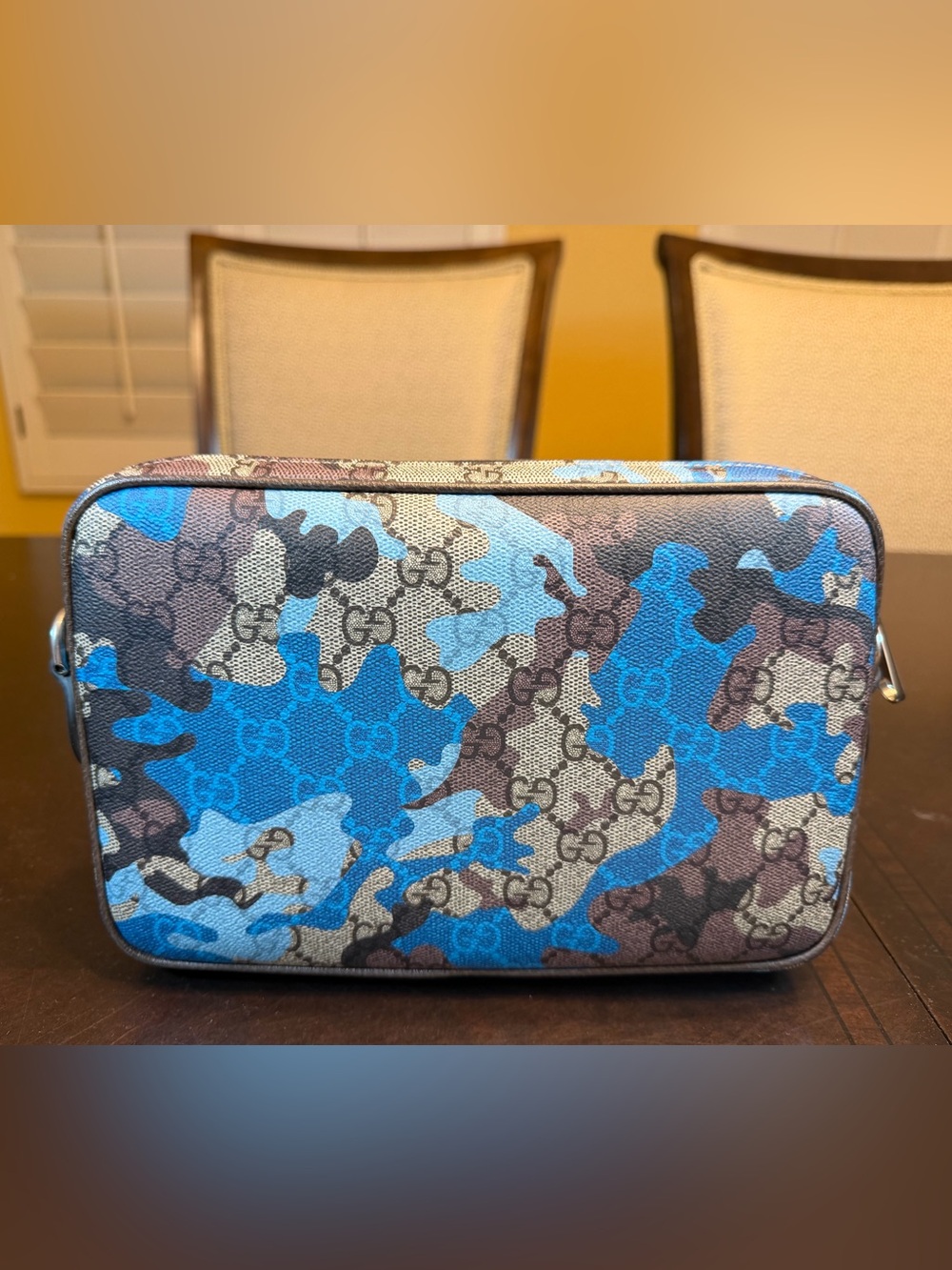 New Authentic Gucci GG Supreme Logo Leather Brown Blue Shoulder Bag - Picture 7 of 16